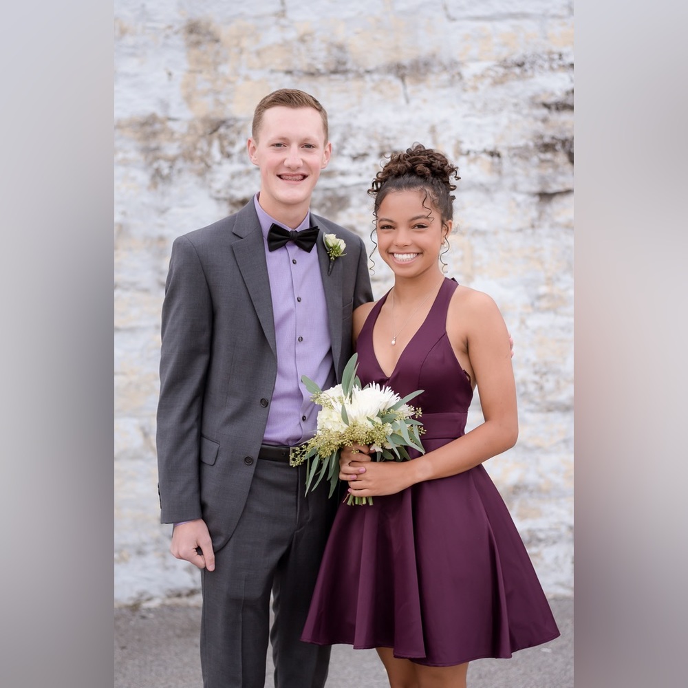 City Vibe dark purple short homecoming dress with bow on the back